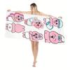 Kawaii Pink Rabbit Bath Towel Flat Print Cute Emotional Bunny Beach Blanket for Kids Girls Bathroom Decor Aesthetic