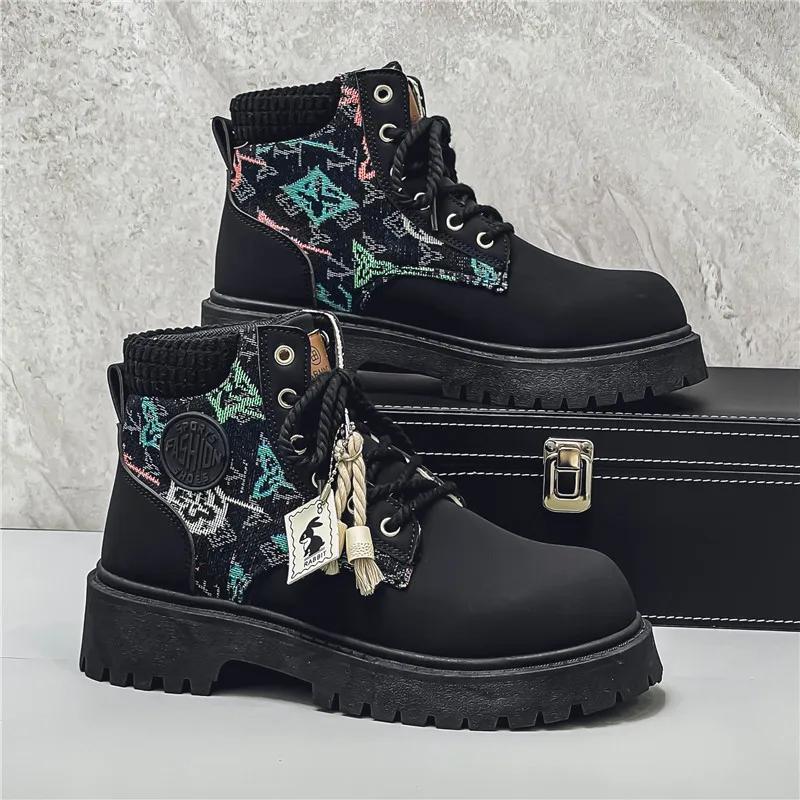 2025 Spring Autumn Men's Boots High Top British Style Casual Men's Shoes Outdoor Non-slip Wear-resistant Short Boot Botas Hombre