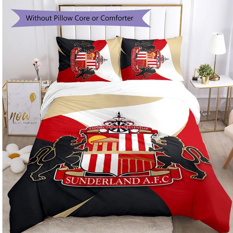 Sunderland Football Printed 3 Pieces Bedding Set, Comfortable Skin Friendly Bedroom Duvet Cover Set