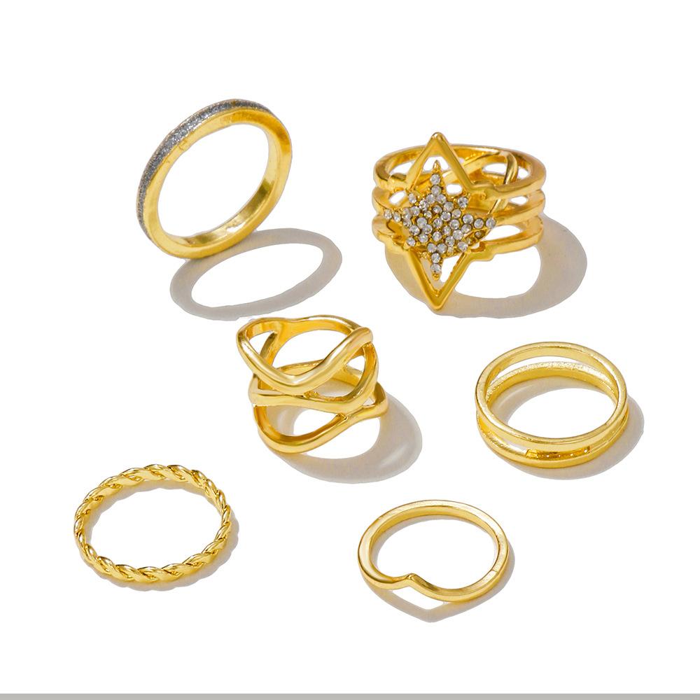 Vintage five-piece open geometry ring combination ins cold wind diamond joint winding ring set
