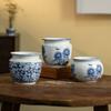 Vaso da Tavolo in Porcellana Jingdezhen Blu e Bianco Retrò, Piccolo Ornamento Rotondo in Ceramica