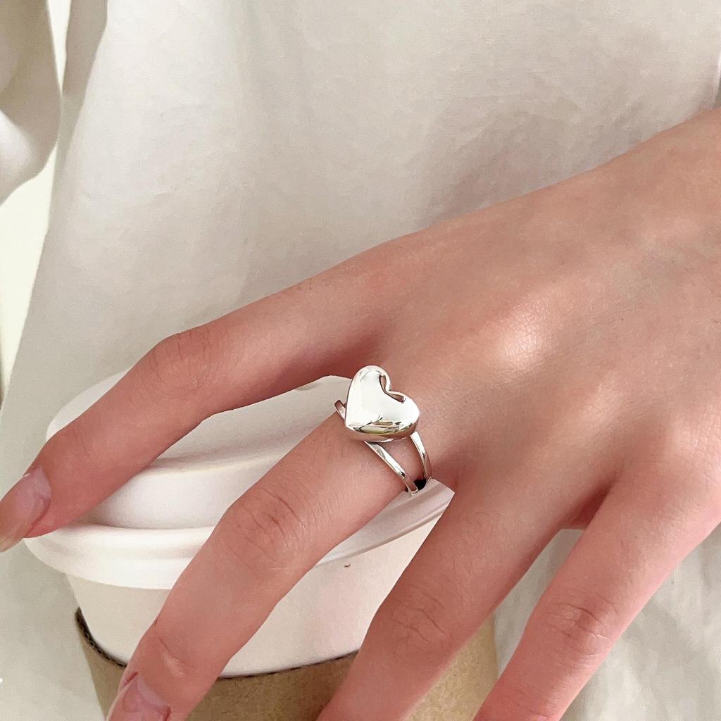 Inel deschis în formă de inimă din argint sterling S925 coreean Dongdaemun – Stil creativ de modă pentru femei