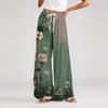 Damen Lockere Lässige Hose mit Blumenmuster, Weitem Bein, Elastischem Bund, Kordelzug und Taschen