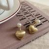 Elegant Two-Way Metal Brushed Heart Pearl Earrings - Versatile High-End Studs