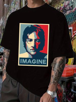 "Imagine" Graphic T-shirt - Black Short Sleeve Crewneck