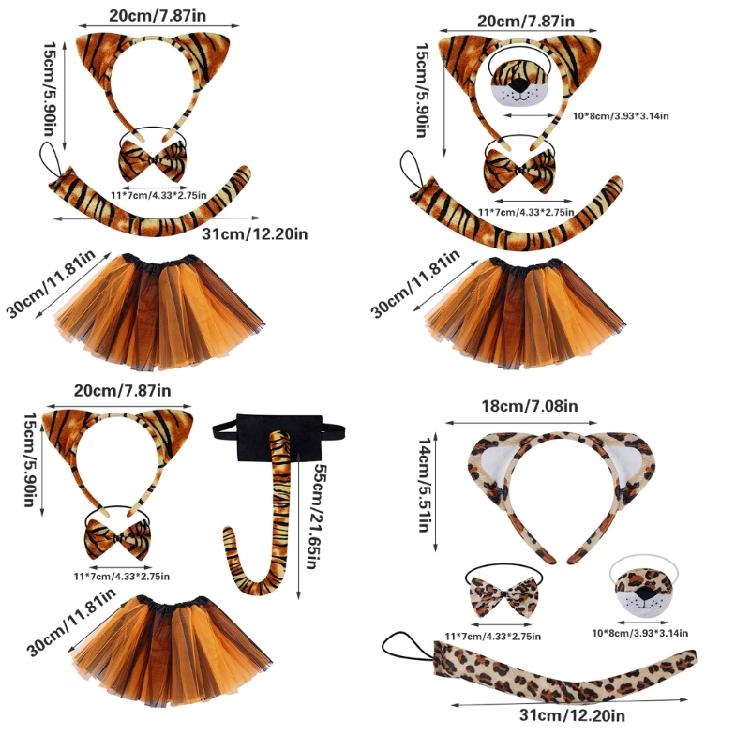 Accessori Costumi Animali di Halloween includono Cerchietto con Orecchie di Animale Coda di Animale Naso Papillon Gonna per Bambino Ragazzo Ragazza Cosplay