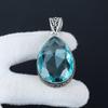 Beautiful Blue Topaz Gemstone Silver Pendant in 925 Sterling Silver- Handmade Design, Everyday Wear Jewelry, Unique Pendant Engagement Gift