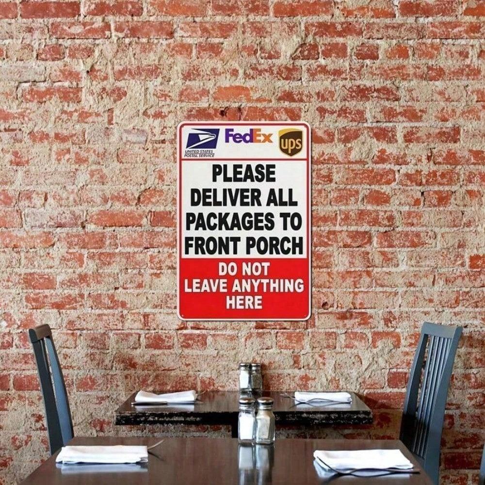 Warning Sign Package Alert Front Yard Metal Tin Art 8x12 Inch Secure Delivery