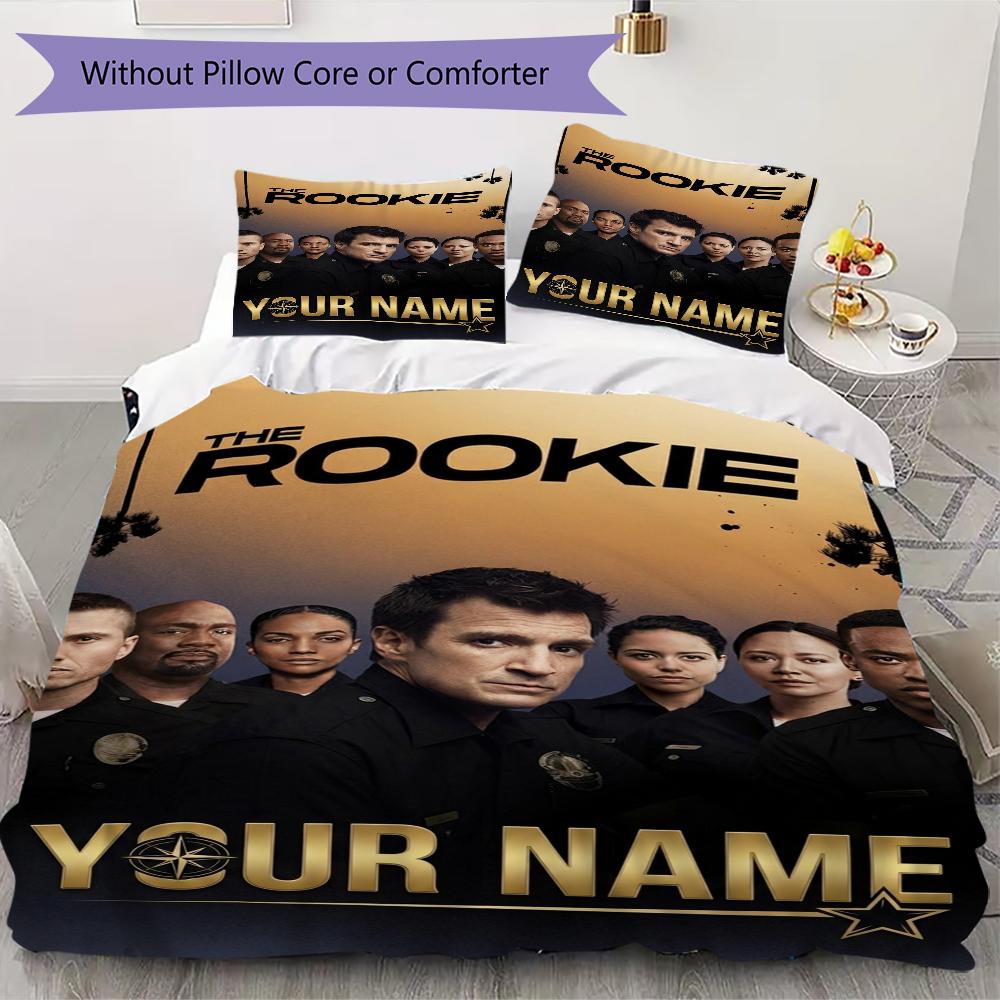 Benutzerdefinierter Name THE ROOKIE TV-SHOW Bettwäsche, Steppbett Set Bettbezug Kissenbezug Zuhause Geburtstagsgeschenk(1 Bettbezug + 2 Kissenbezüge, ohne Füllung)_xia 135x200cm brown