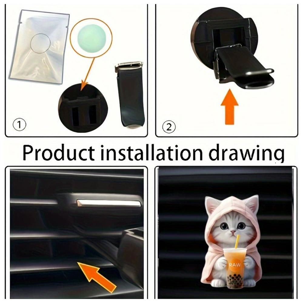 1PC Hoodie Kitten Finished Ventilating Clip Car Decoration Aromatreatment Acrylic Accessories