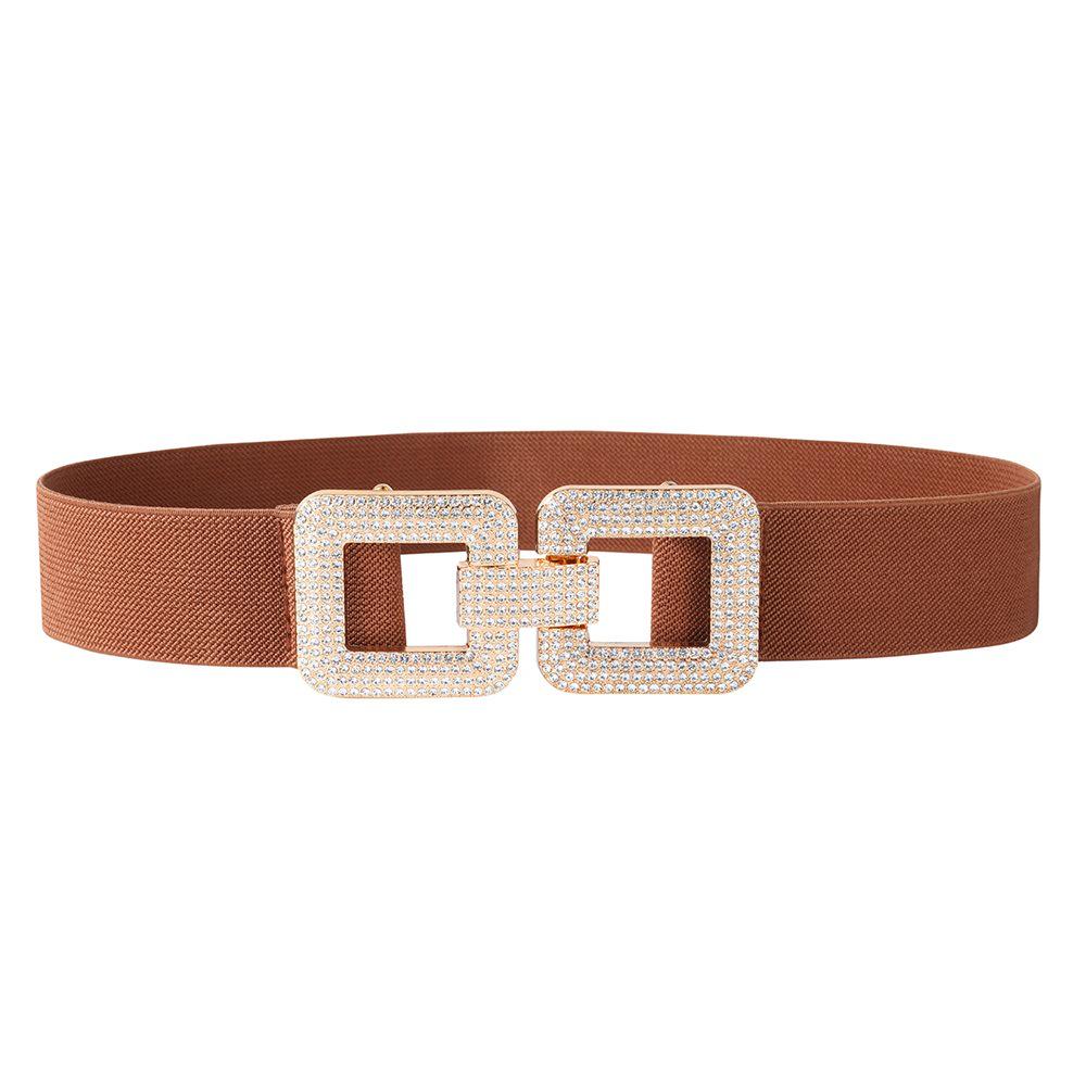 Elegant Rhinestone Women's Leather Belt with Stylish Buckle and Elastic Waistband