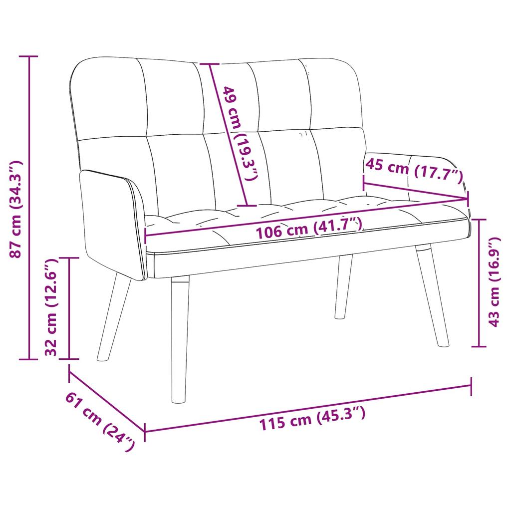 2 Seater Sofa Pink 115 X 61 X 87 Cm Velvet (V)