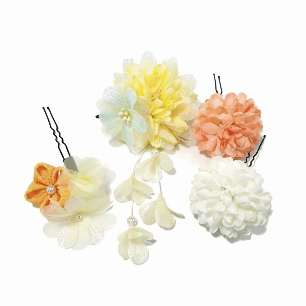 

Elegant Kimono Hair Clips Traditional Ball Chrysanthemum Hair Accessories Girls жовтий