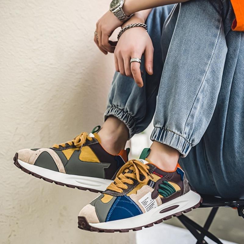 Men's Retro Breathable Mesh Sports Shoes with Patchwork Design All Season Round Toe Casual and Comfortable Men's Shoes