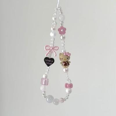 Cute Pink Bowknot Sanrio Hello Kitty Phone Chain Keychain Pendant Cartoon Phone Case Chain CCD Camera Pendant Accessory