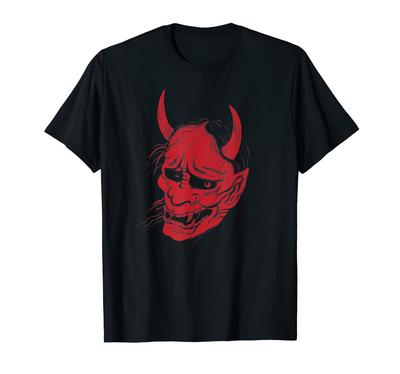 Japanische Hannya Noh Dämon oder Oni Schädel Ästhetisches Tattoo Masken T-Shirt