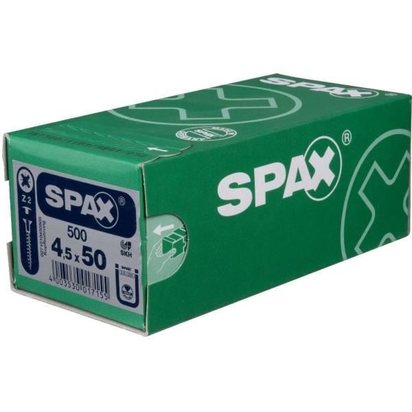 SPAX Vis bois tête fraisée PZ2 Ø4,5 mm 80/59 mm zingué blanc — boîte 200 pcs