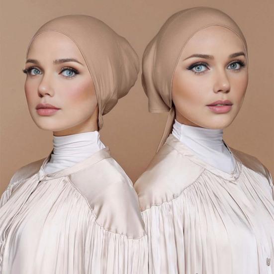 Women Turban Hat Middle Eastern Solid Color Adjustable Hair Covering Headscarf Hat with Elastic Strap Small Hat