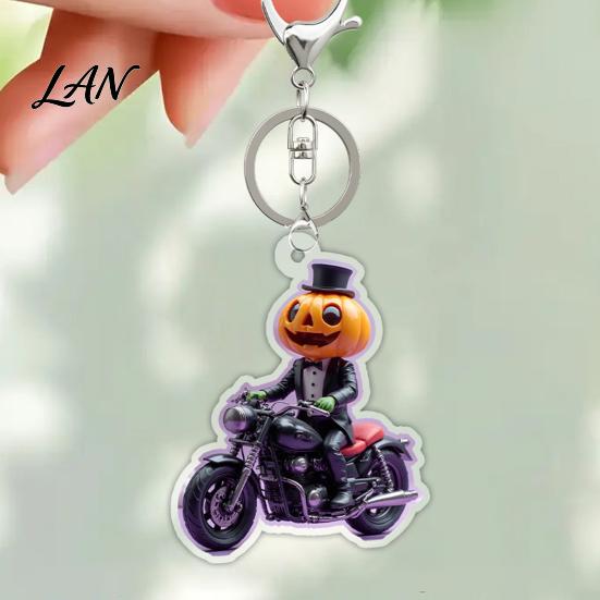 Halloween Acrylic Keychain Pumpkin Rider Keychain, Motorcycle Man Key Durable Chain Ring, Backpacks Handbags Decorative Party Favors Spooky