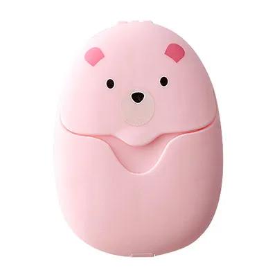50Pcs Portable Disposable Cleaning Soap Paper New Cartoon Travel Paper Soap Cute Paper Soap Disposable Bear Soap pink
