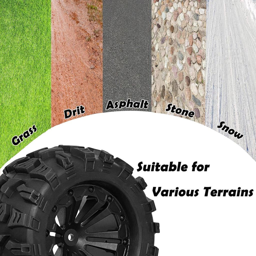 RC Station 12mm Hex RC Wheels and Tires 1/10 Scale 2.8 RC Truck Tires Wheels for Traxxas Rustler Stampede Hoss 2wd 4x4 vxl Tires Wheels Arrma Tires
