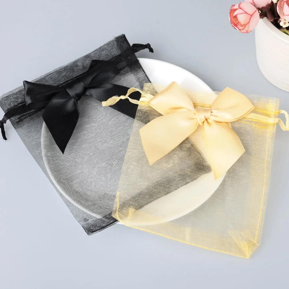 10/20/30 st Organza Presentpåsar Rosett Julkalas Bröllop Godispåsar Utsökta Smyckesförpackningar Dragskopåsar Festtillbehör