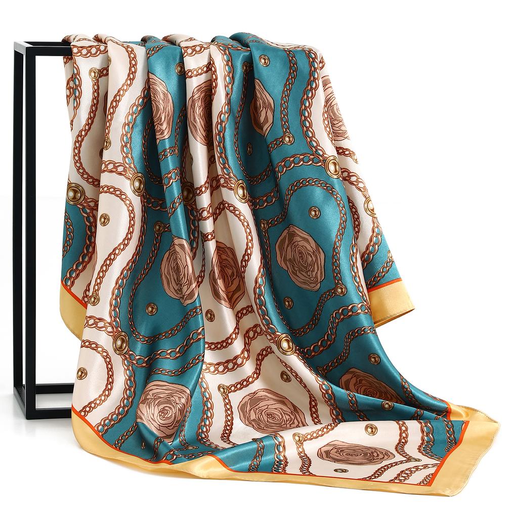 Luxury Brand Summer Kerchief Fashion Foulard Satin Headcloth Women print 90X90CM Bandanna, 1 piece of 35.4 inches Square Shawls,