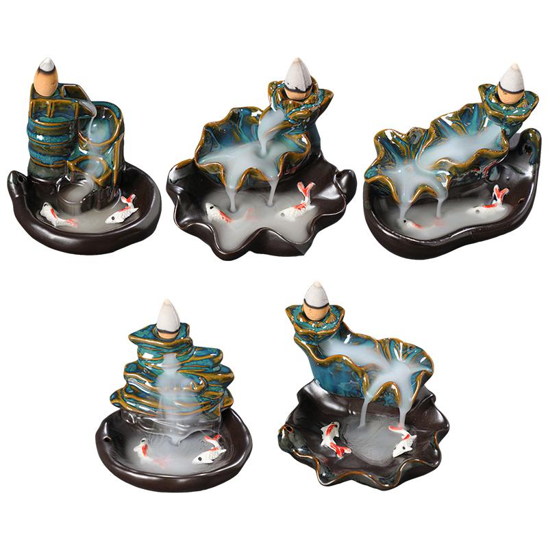 1PC Gifts Sandalwood Stove Aromatherapy Furnace Ceramic Ornament Koi Fish Backflow Incense Stove