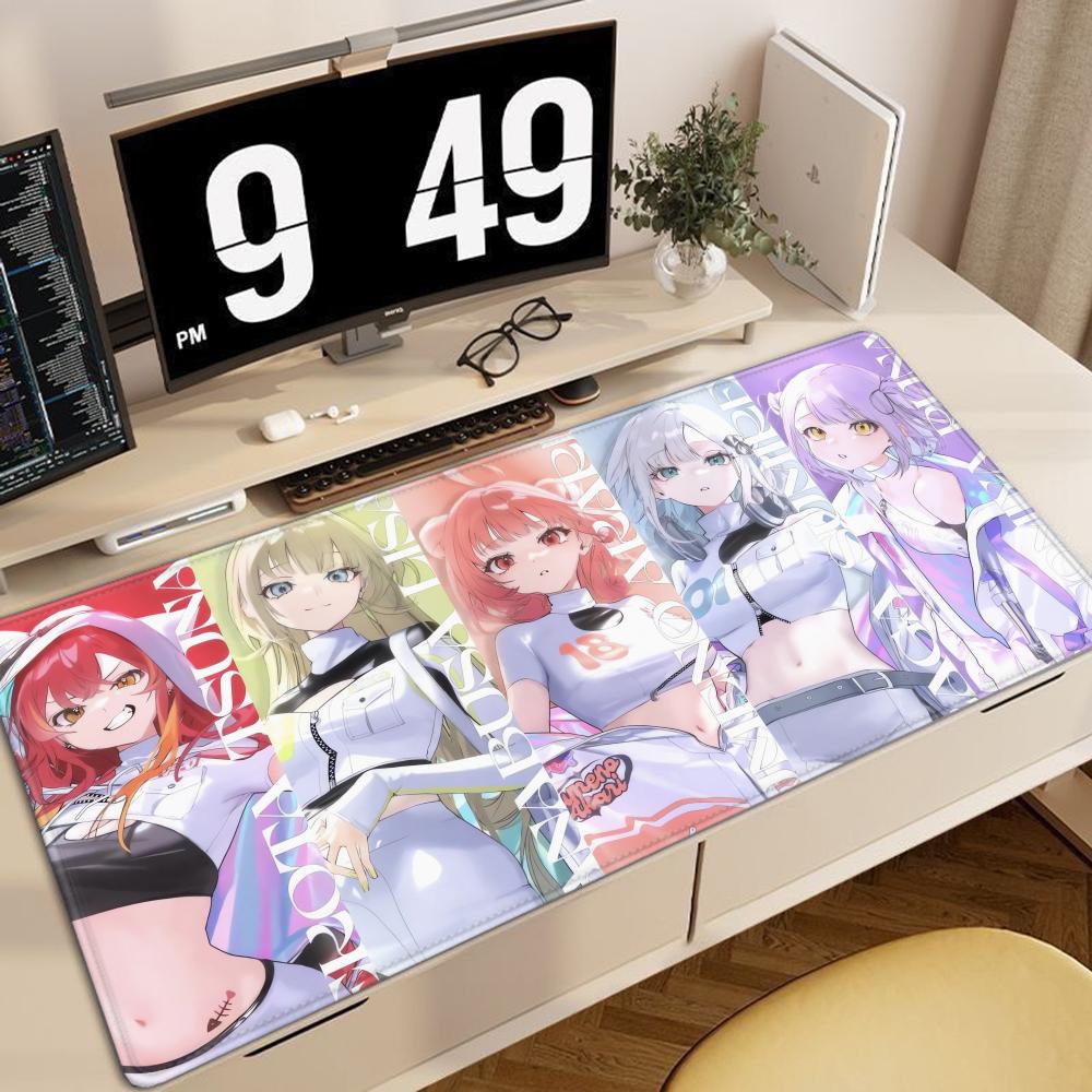 Gaming Mouse Pad Large Desk Mat Antislip Base Stitched Edges Group Anime Girls Print for Gaming Office Desk Use