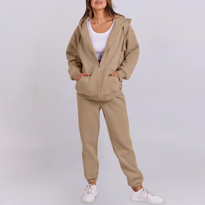 Korean Style Women's Hooded Fleece Sweatshirt - Autumn/Winter Casual Loose Top Coat Hoodie Set