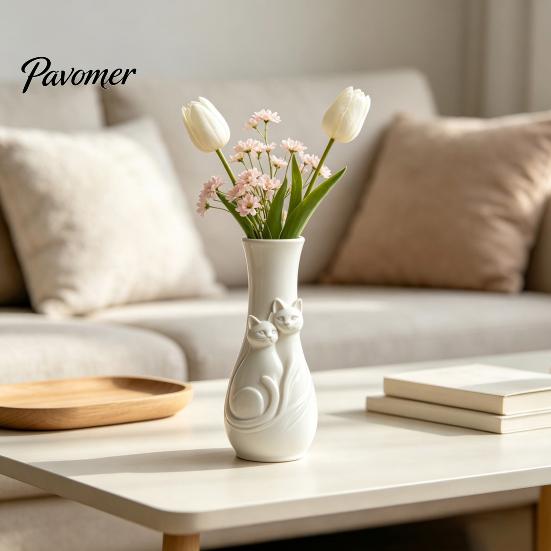 Dried Flower Arrangement Holder Couple Cats Vase, Plastic Snuggling Cat Vase for Home, Modern Home Interior Accents Desk, Shelf Decor, Tabletop Floral