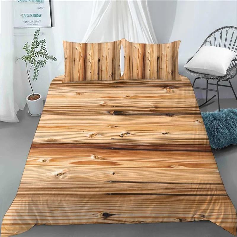 3D Retro Wood Duvet Cover Polyester Quilt Set with Pillowcase King Queen Size Kids Adults Home Decor