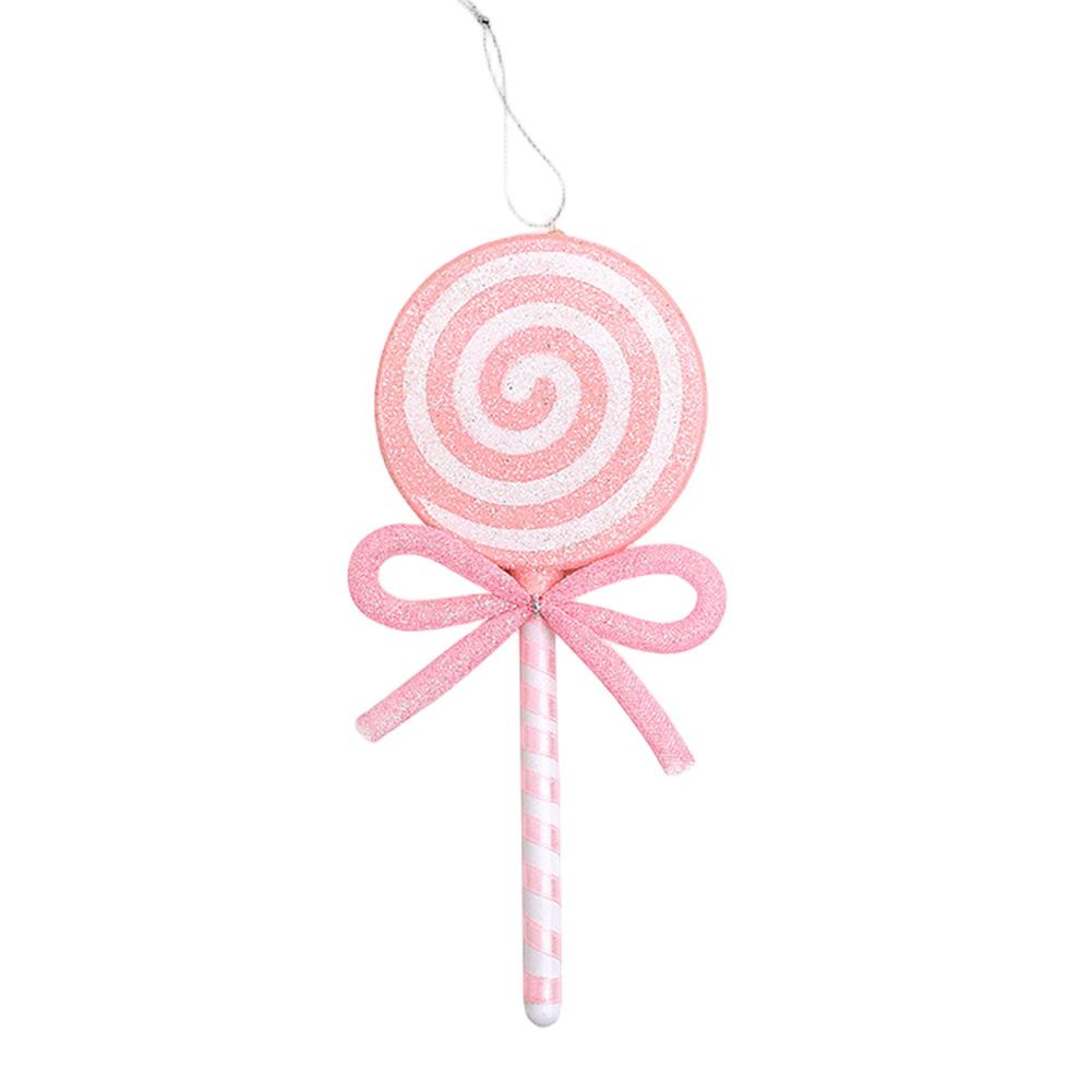 

For Kids Christmas Tree Ornament Candy Shape Red Lollipop with Pink Bow 21cm Plastic Pendant for Holiday Decor рожевий