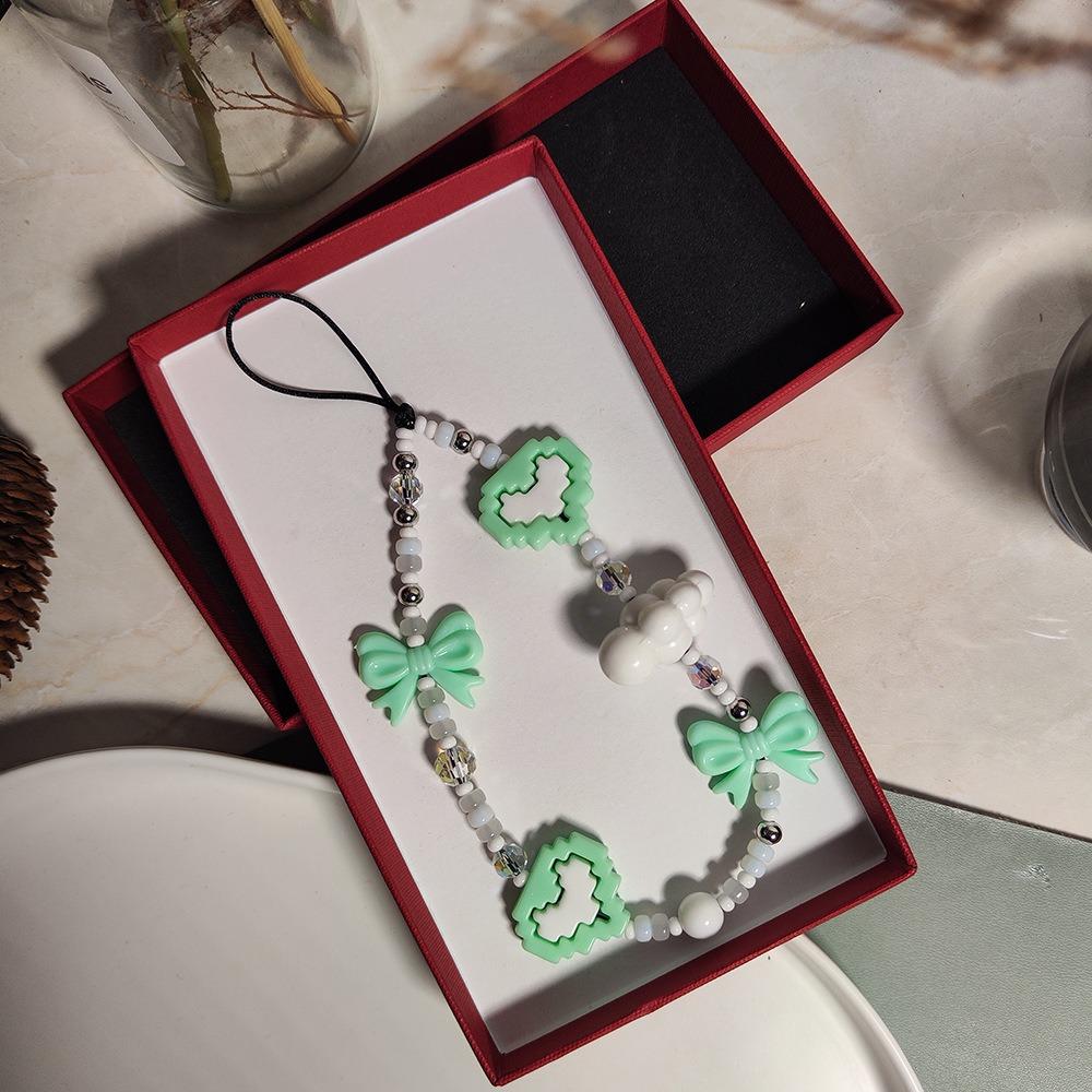 Korálkový popruh na telefon Srdce Zápěstní pásek Korálkový klíčenkový náramek, Délka: 16 cm + 5 cm