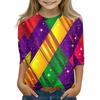 Print Tops For Youth Girls Round Neck 3/4 Sleeves T-Shirts Trendy Tops Outfit Tees
