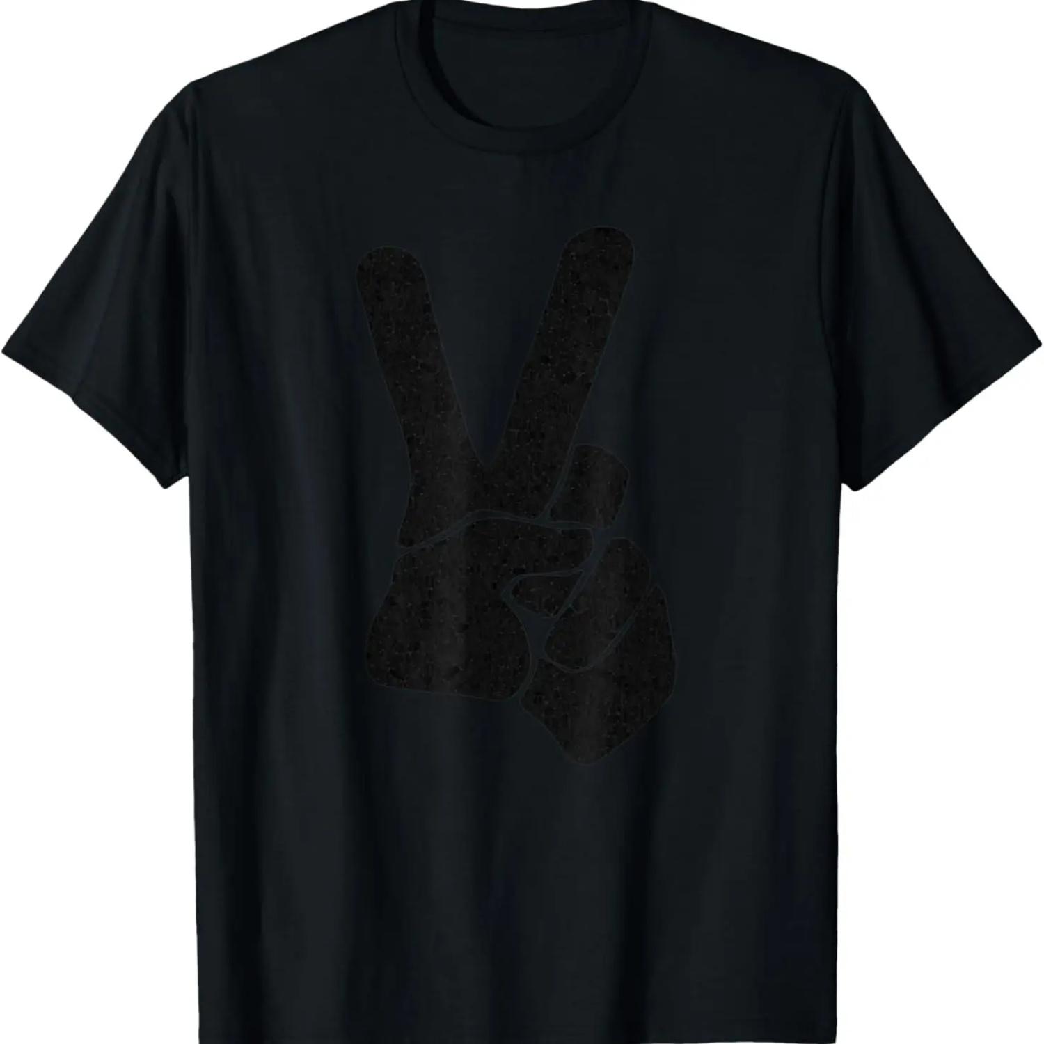 Peace Sign Hand Gesture, Blackout Hidden Design Silhouette T-Shirt S чёрный