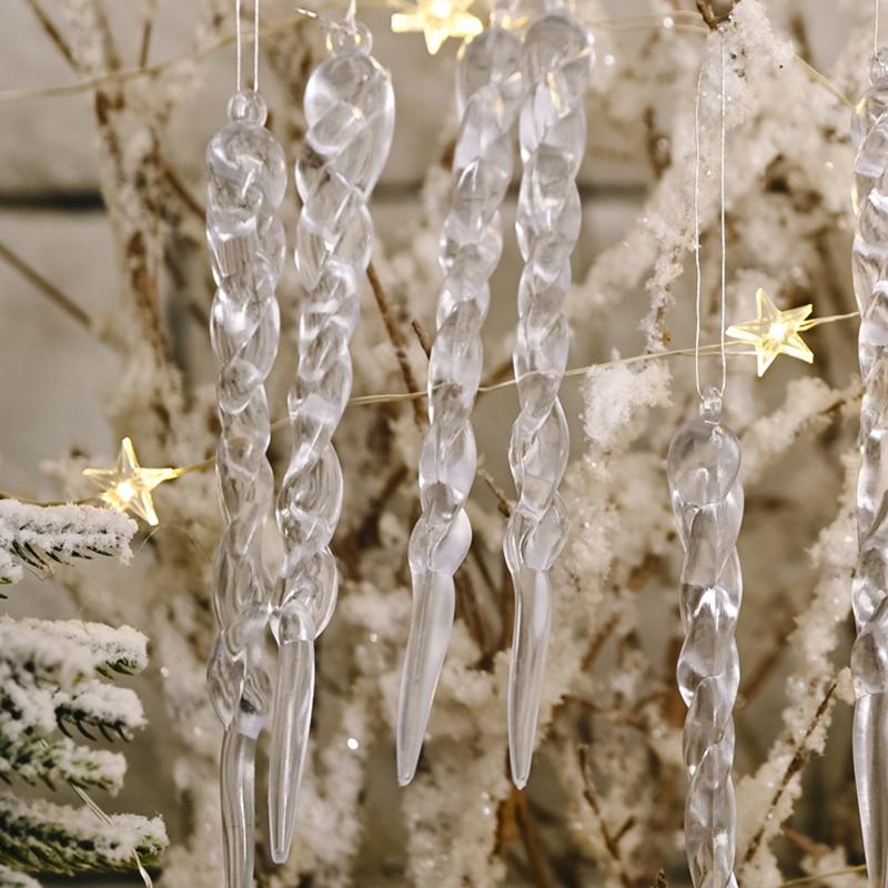 

12pcs Christmas Tree Hanging Ornaments 13cm Winter Simulation Transparent Icicle Xmas Decor Fake Icicle New Year Home Supplies
