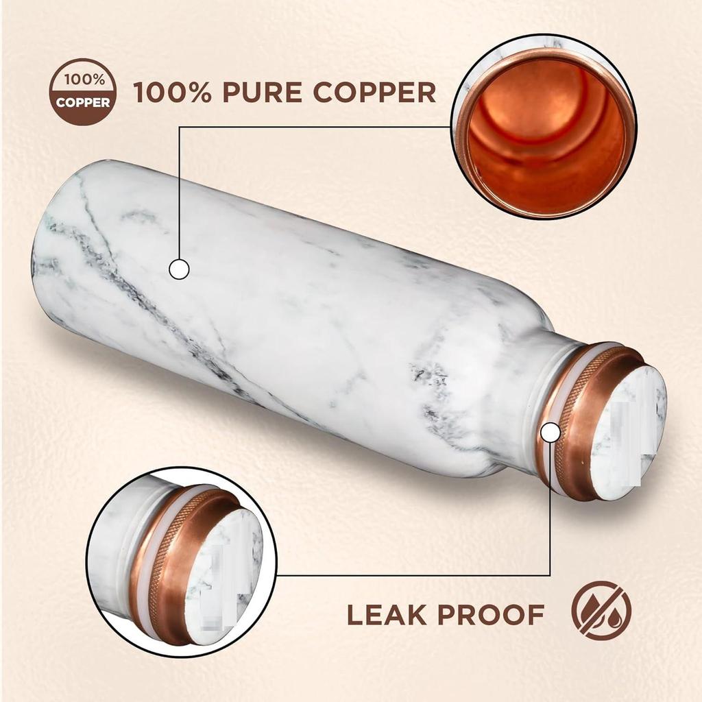 Copper Water Bottle 1 Litre Alkaline and Anti Oxidant 100% Leak Proof, Office,Modern Tamba Bottle   (White Natural Marble)