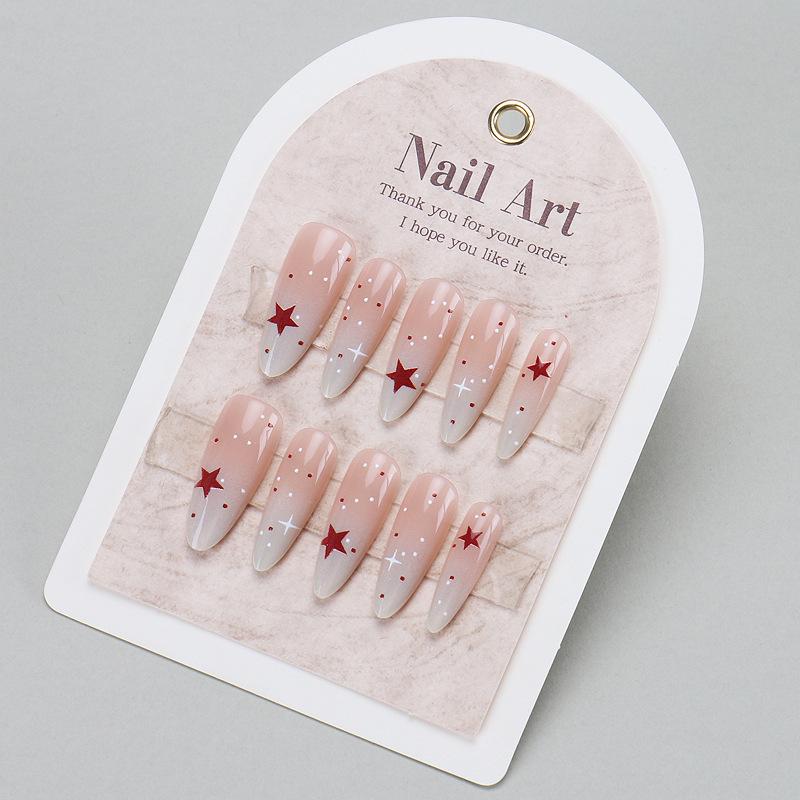 Nude Gradient Polka Dot Long Oval Nail Stickers - High-End Wearable Nail Tips