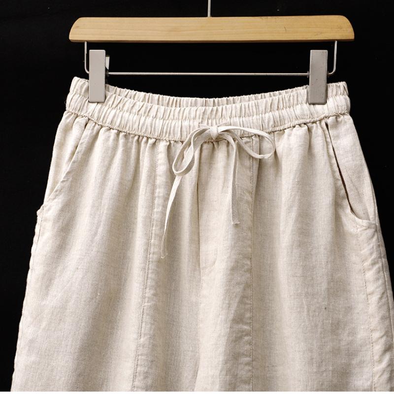 Damen Sommer Baumwolle und Leinen Kurzarmanzug Koreanische Version Bedrucktes Retro-Oberteil + Hose Zweiteiliger Anzug Damen