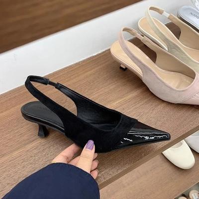 Womens Leather Slippers High Heels Shoes Party Pumps Woman Summer Sandals Women High Heel Slingback Sandal Shoe