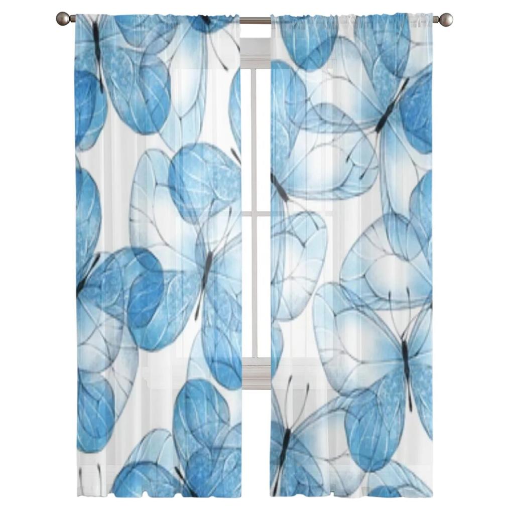 Beautiful Butterflies Sheer Curtains For Living Room Bedroom Kitchen Tulle Curtain Home Decorative Sheer Panels