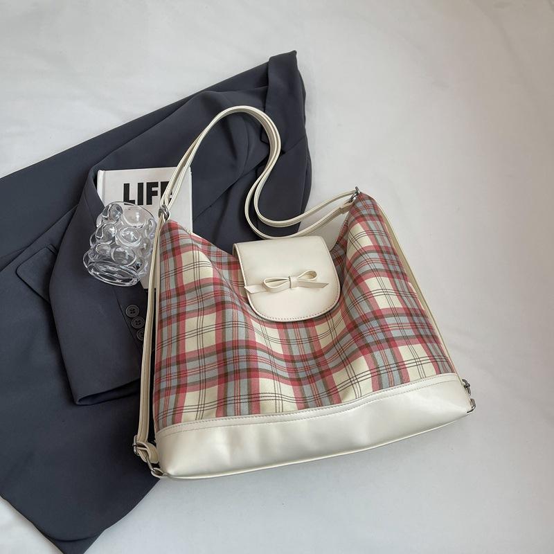 

Японский студенческий стиль рюкзак сумка женская 2025 новая летняя клетчатая сумка-тоут для поездок большой вместимости на плечо белый