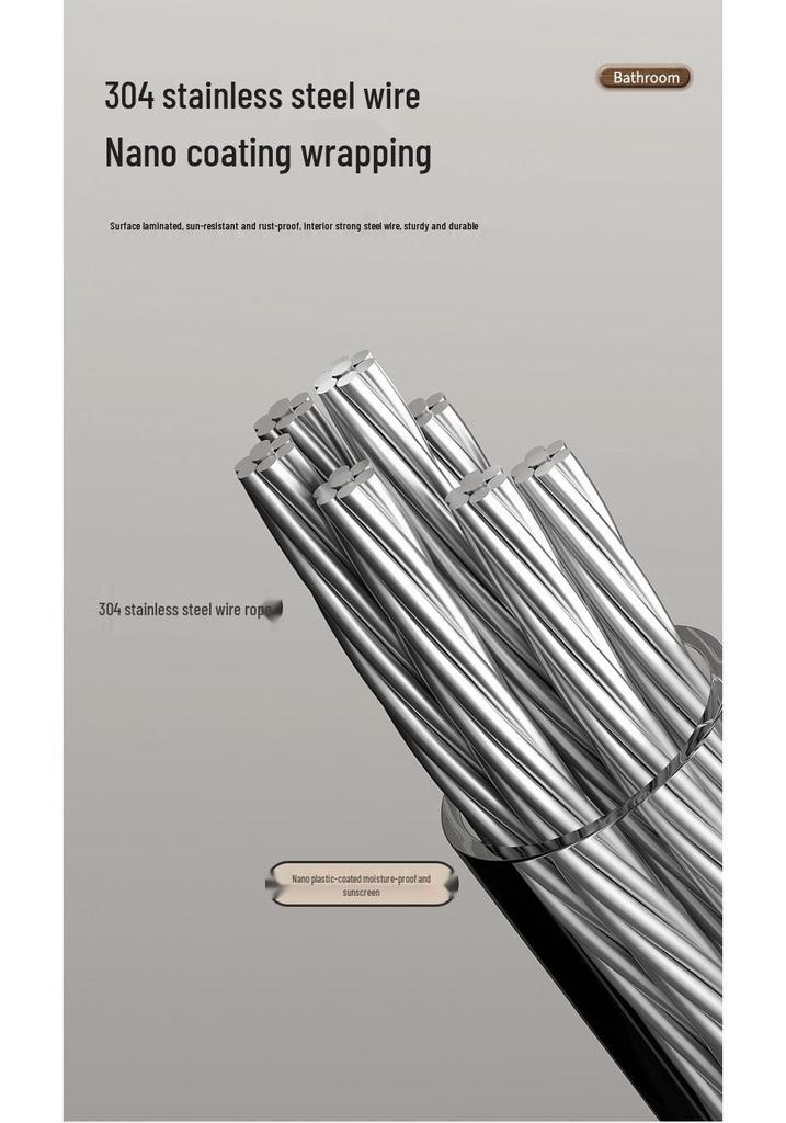 Indoor No-Drill Retractable Clothesline - Windproof Tightening Steel Wire for Bathroom and Balcony