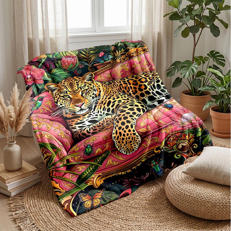 Leopard in Abstract Colors 1 Theme blanket Lightweight Warm Flannel Blanket Decorative Throw Blanket for Home Decoration