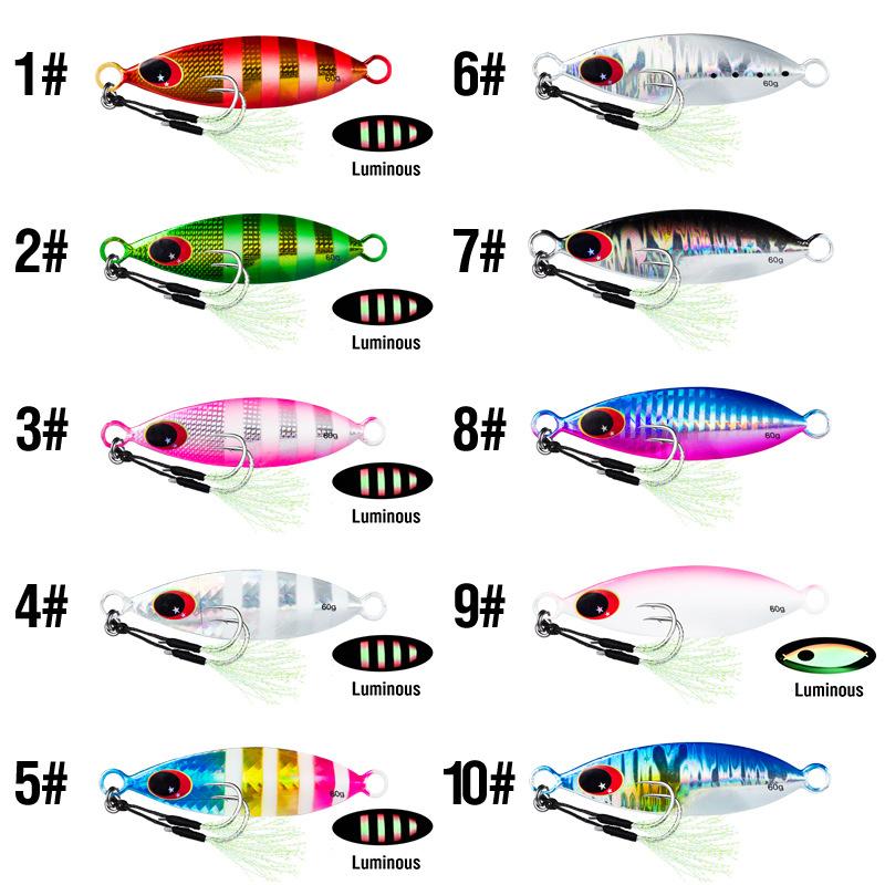 Lure iron plate bait5PCS 10-60GLuminous slow-sinking heavy weight hard bait for long-distance casting, essential for freshwater