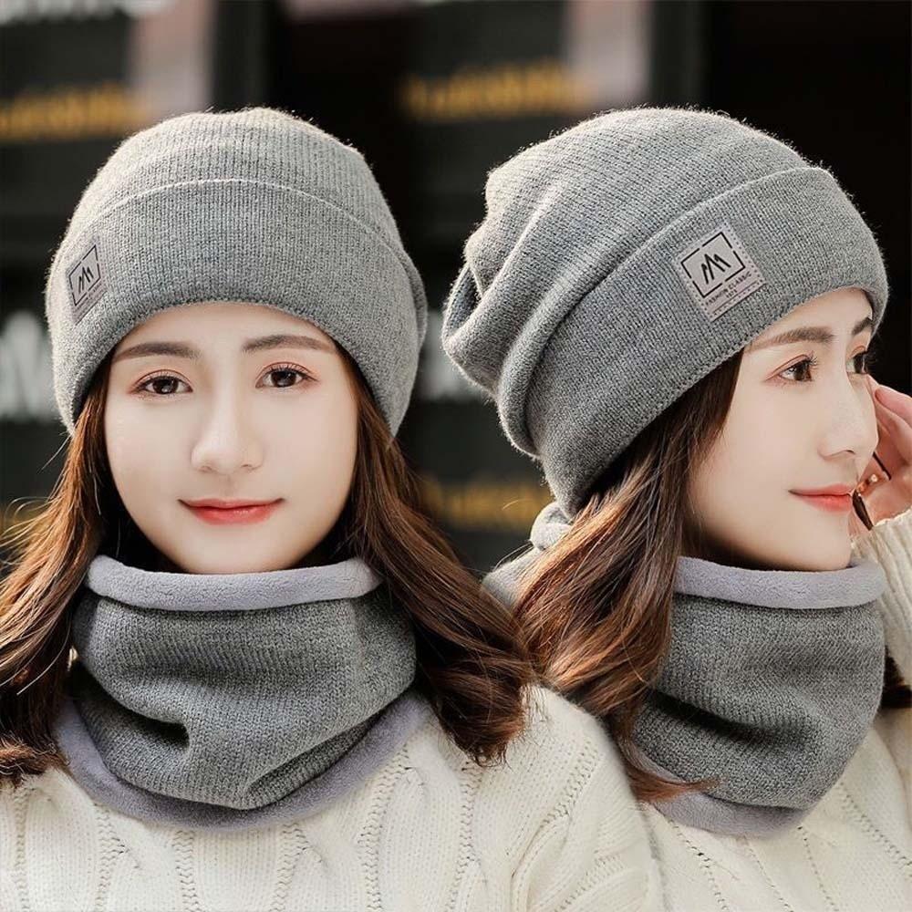 Solid Color Cap and Scarf Suit Trendy Beanie Hat Personality Winter Pullover Cap  Warmer