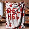 Halloween Flannel Throw Blanket Bloody Handprint Pattern Cozy Napping Home Decor