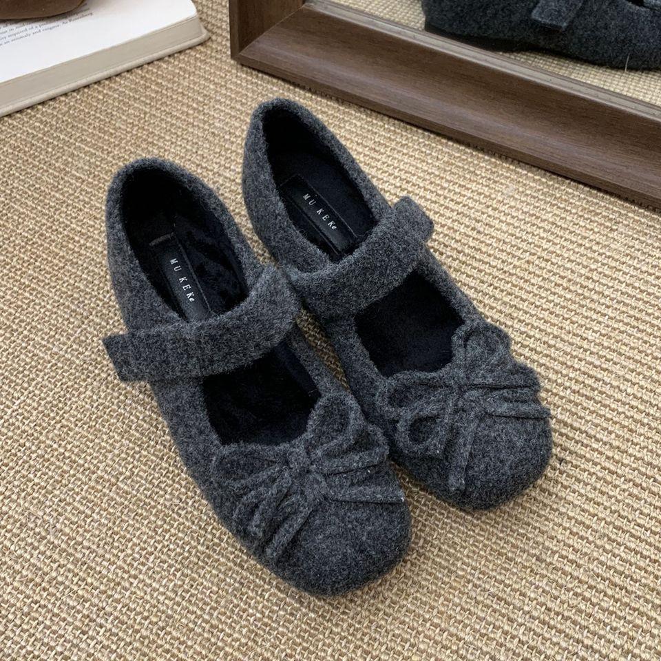 

Height-increasing Mary Jane fluffy shoes for women in winter, new fashionable gray woolen single shoes for women, thick-soled velvet cotton shoes f 39 серый