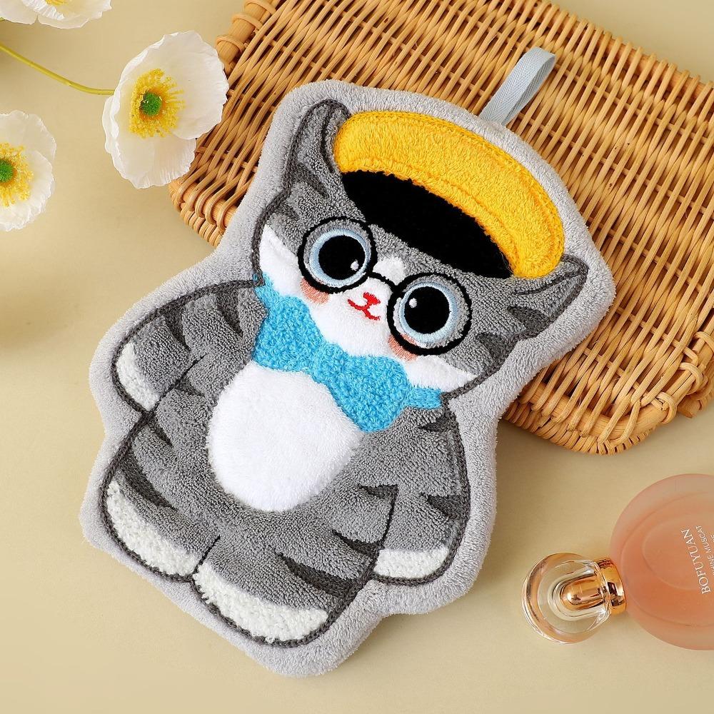 Soft Kitchen Toilet Handkerchief Cute Cat Washcloth Cartoon Bathroom Kerchief